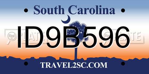 ID9B596 South Carolina License Plate