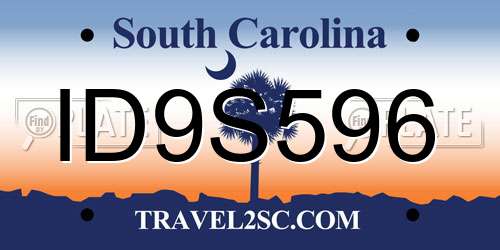 ID9S596 South Carolina License Plate