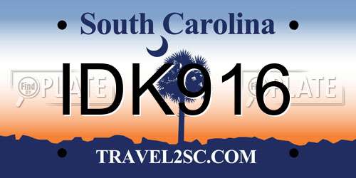 IDK916 South Carolina License Plate