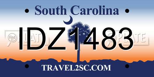 IDZ1483 South Carolina License Plate