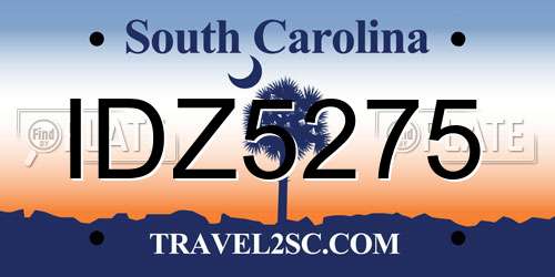 IDZ5275 South Carolina License Plate