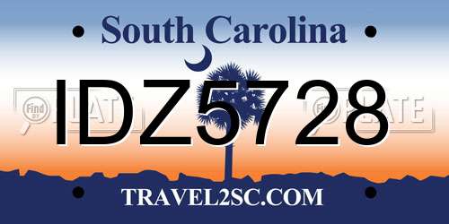 IDZ5728 South Carolina License Plate