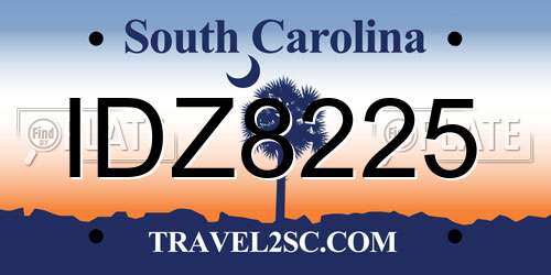 IDZ8225 South Carolina License Plate