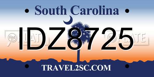 IDZ8725 South Carolina License Plate