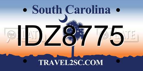IDZ8775 South Carolina License Plate