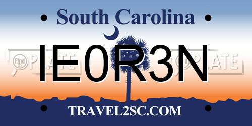 IE0R3N South Carolina License Plate