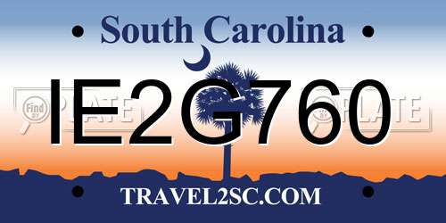 IE2G760 South Carolina License Plate