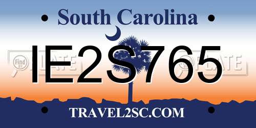 IE2S765 South Carolina License Plate