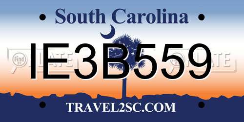 IE3B559 South Carolina License Plate