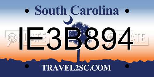 IE3B894 South Carolina License Plate