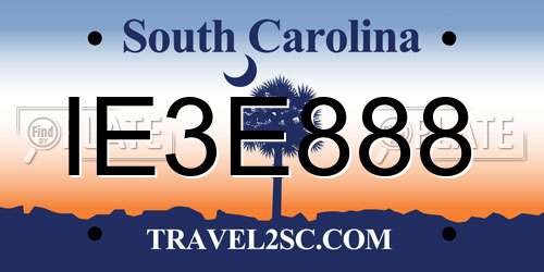 IE3E888 South Carolina License Plate