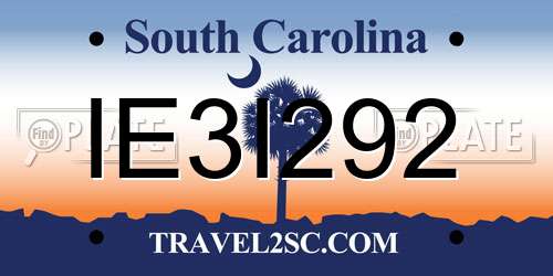 IE3I292 South Carolina License Plate