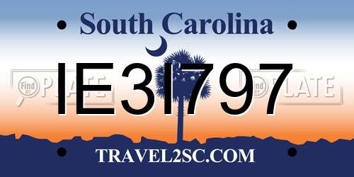 IE3I797 South Carolina License Plate