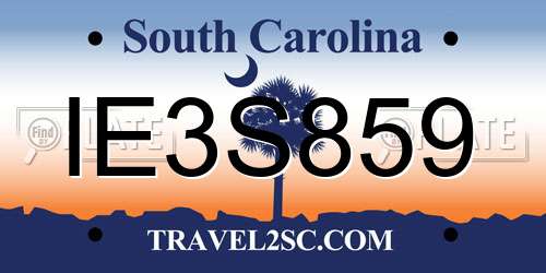 IE3S859 South Carolina License Plate