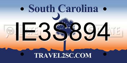 IE3S894 South Carolina License Plate