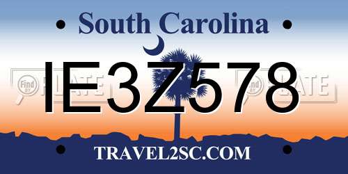 IE3Z578 South Carolina License Plate