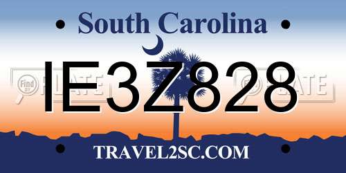 IE3Z828 South Carolina License Plate