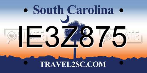 IE3Z875 South Carolina License Plate