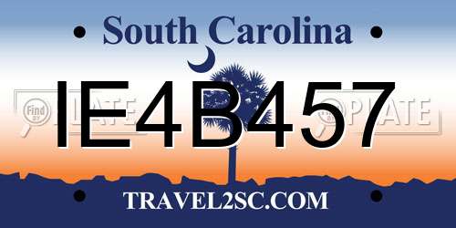 IE4B457 South Carolina License Plate
