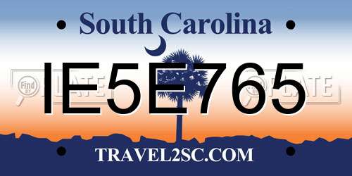 IE5E765 South Carolina License Plate