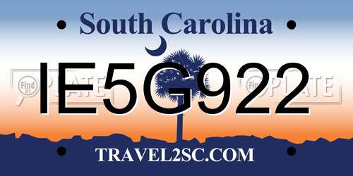 IE5G922 South Carolina License Plate