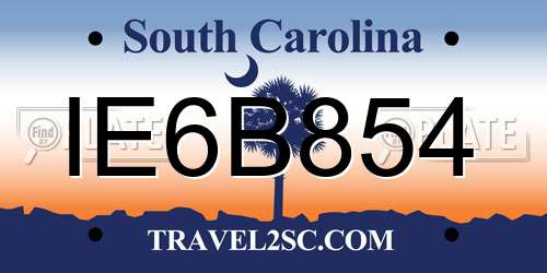 IE6B854 South Carolina License Plate