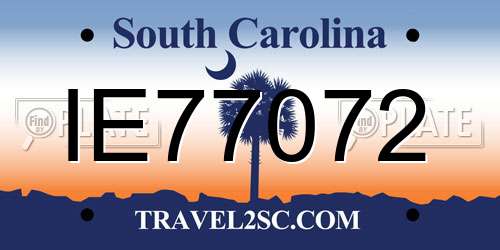 IE77072 South Carolina License Plate