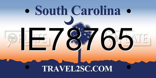 IE78765 South Carolina License Plate