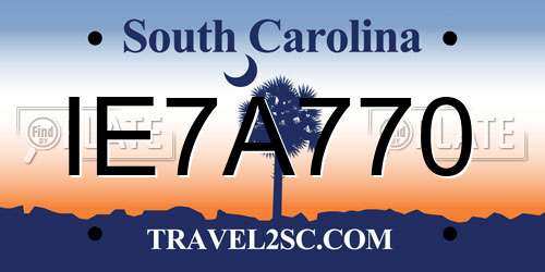 IE7A770 South Carolina License Plate
