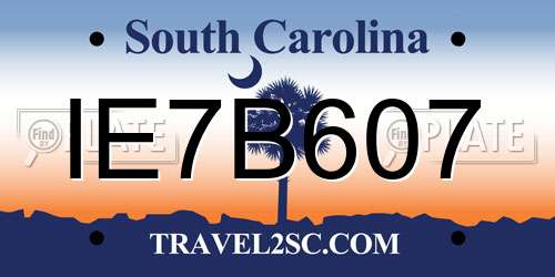 IE7B607 South Carolina License Plate