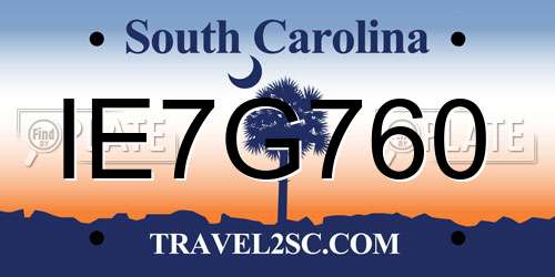 IE7G760 South Carolina License Plate
