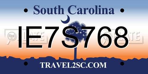IE7S768 South Carolina License Plate