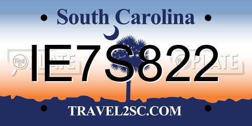 IE7S822 South Carolina License Plate