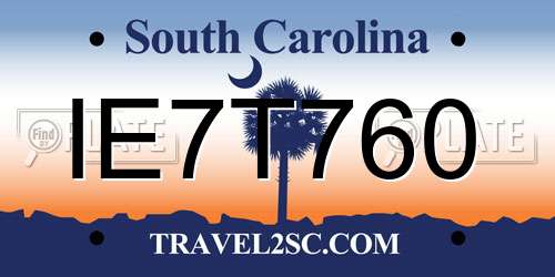 IE7T760 South Carolina License Plate