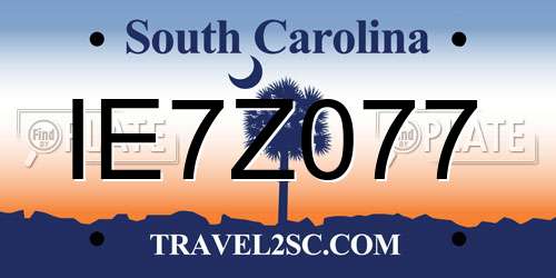 IE7Z077 South Carolina License Plate