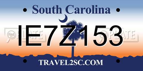 IE7Z153 South Carolina License Plate