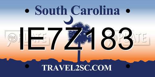 IE7Z183 South Carolina License Plate