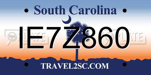 IE7Z860 South Carolina License Plate