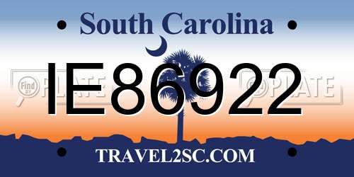 IE86922 South Carolina License Plate