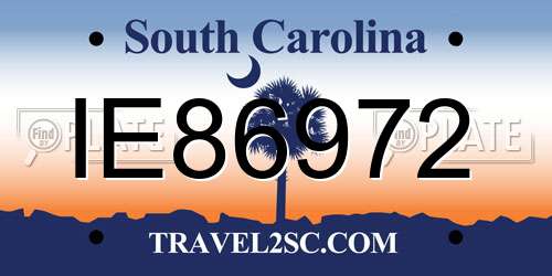 IE86972 South Carolina License Plate