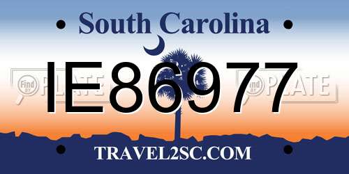 IE86977 South Carolina License Plate