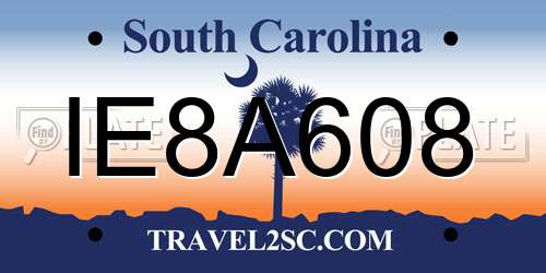 IE8A608 South Carolina License Plate