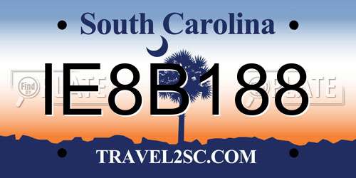 IE8B188 South Carolina License Plate