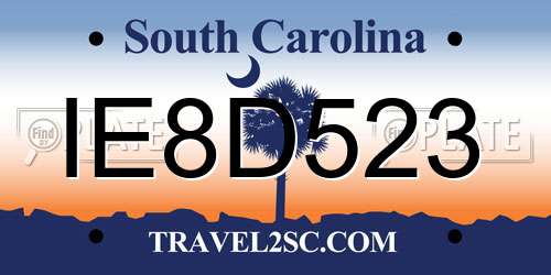 IE8D523 South Carolina License Plate