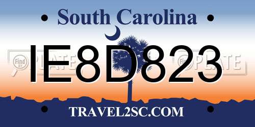 IE8D823 South Carolina License Plate