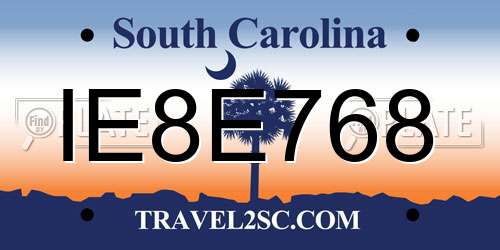 IE8E768 South Carolina License Plate
