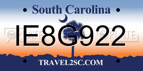 IE8G922 South Carolina License Plate