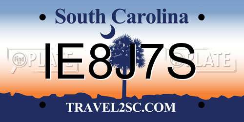 IE8J7S South Carolina License Plate