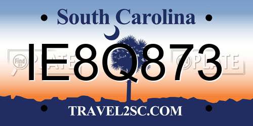 IE8Q873 South Carolina License Plate