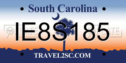 IE8S185 South Carolina License Plate